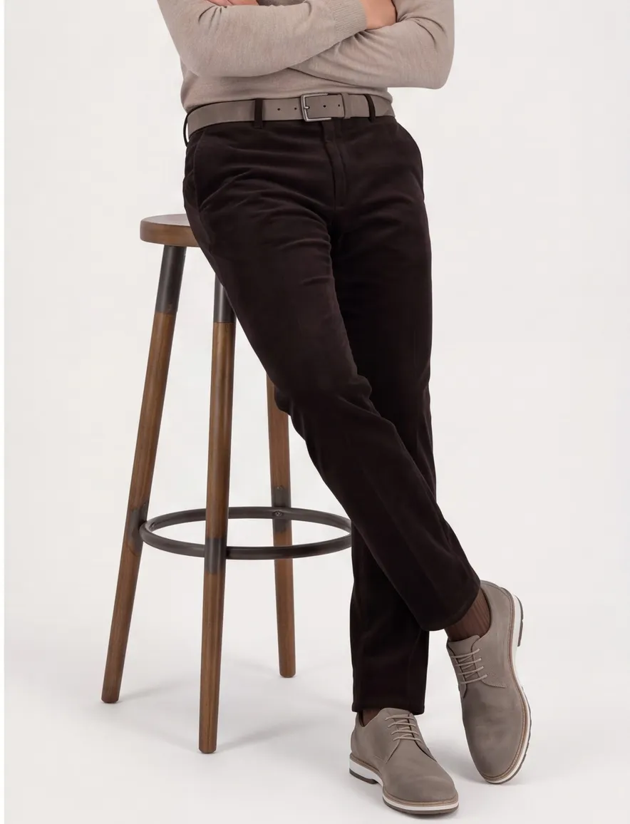 Meyer chino modern fit donkerbruin corduroy