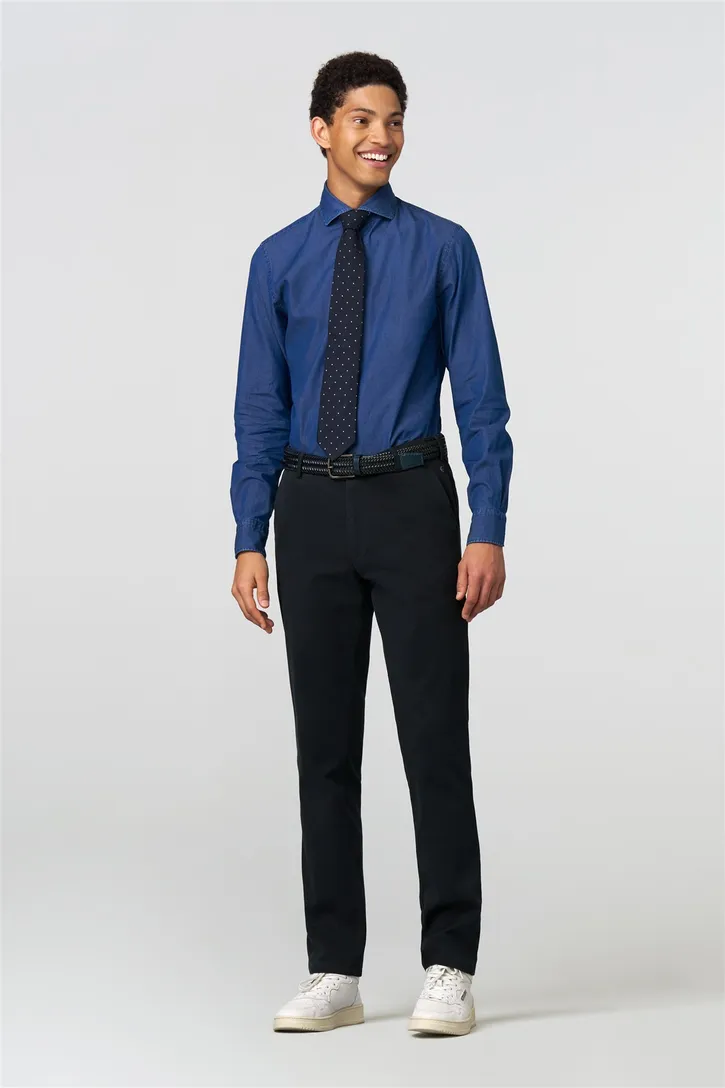 Meyer Oslo katoenen chino donkerblauw effen katoen