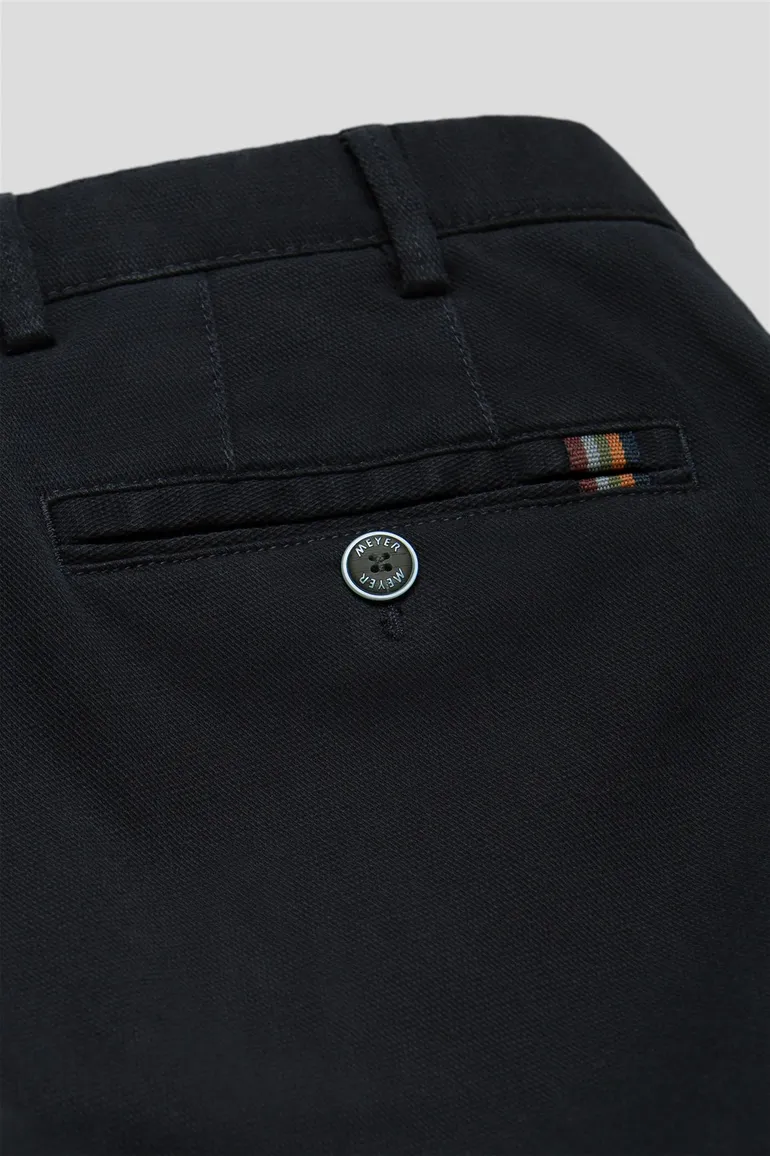 katoenen broek Meyer donkerblauw effen katoen