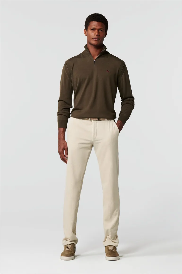 corduroy broek Meyer beige effen katoen, stretch Bonn