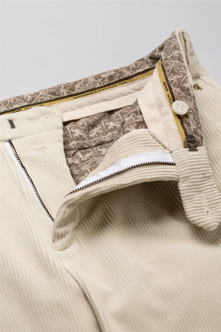 Meyer corduroy broek Bonn beige effen katoen normale fit