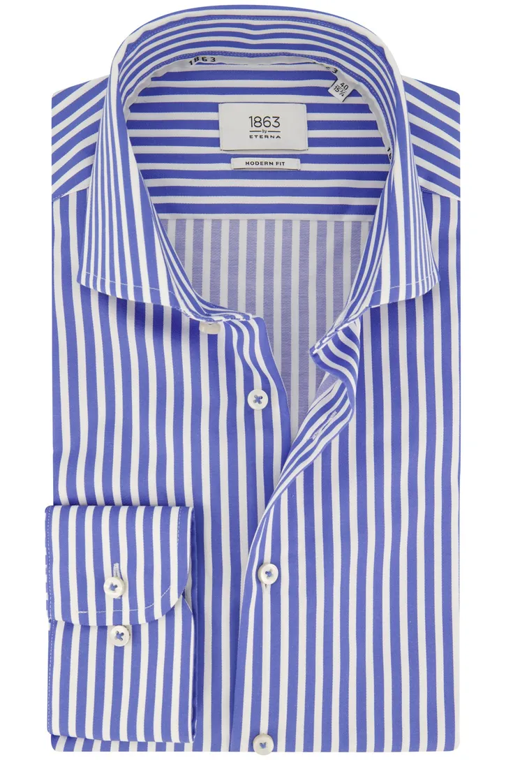 Modern Fit Eterna overhemd blauw wit gestreept