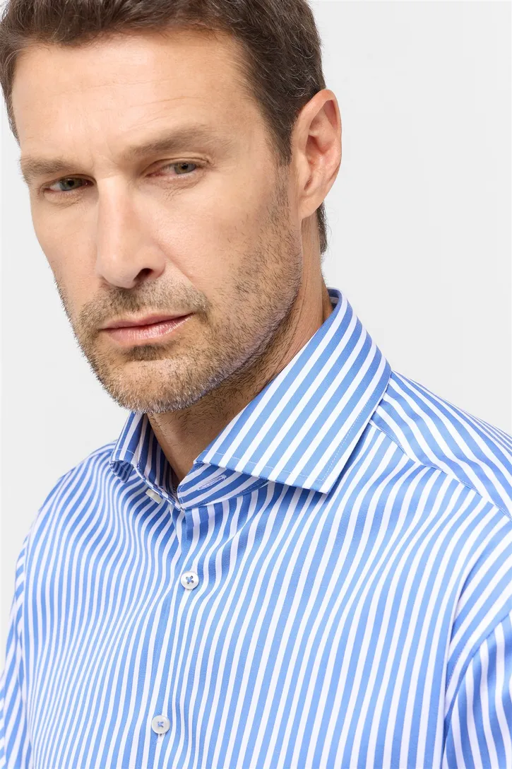 Modern Fit Eterna overhemd blauw wit gestreept