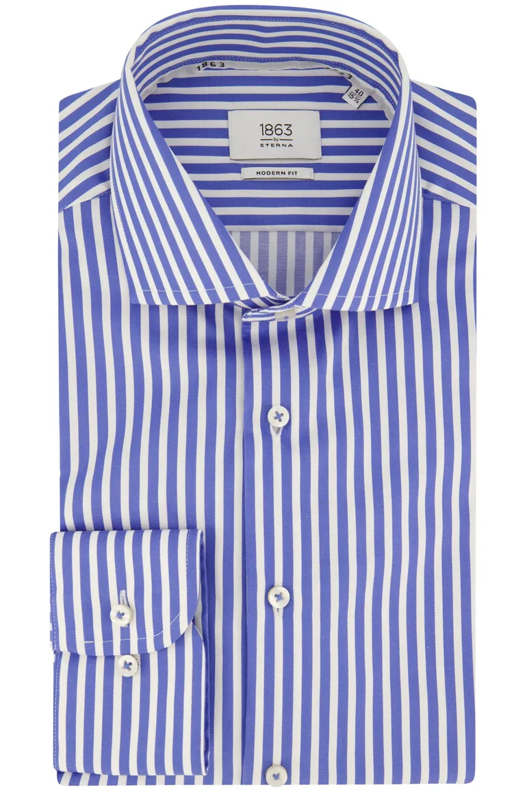 Eterna overhemd blauw wit gestreept Modern Fit