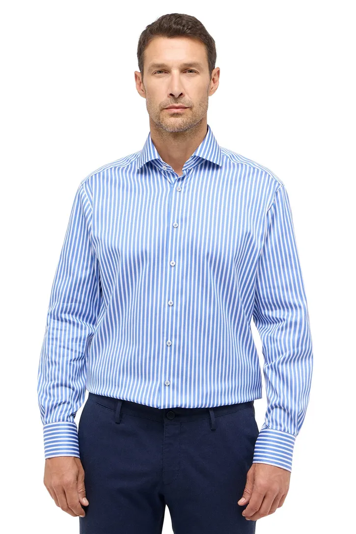 Modern Fit Eterna overhemd blauw wit gestreept