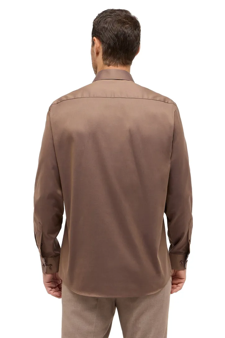 Eterna overhemd bruin comfort fit borstzak