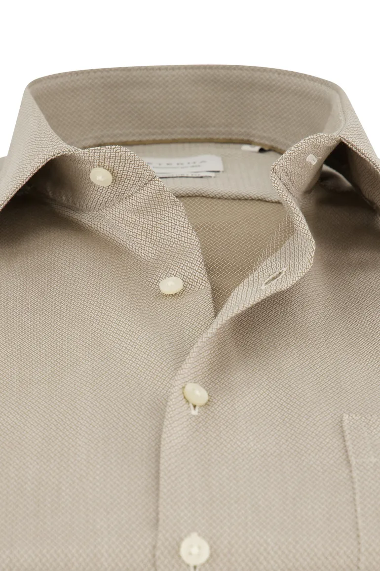 Eterna overhemd wijde fit effen beige katoen strijkvrij
