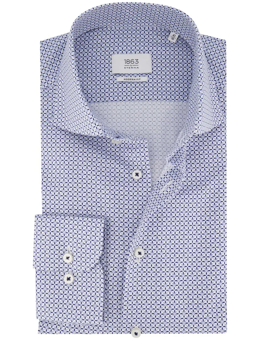 Blauw geprint Eterna Modern Fit overhemd