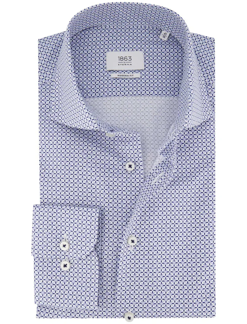 overhemd Eterna Modern Fit blauw geprint