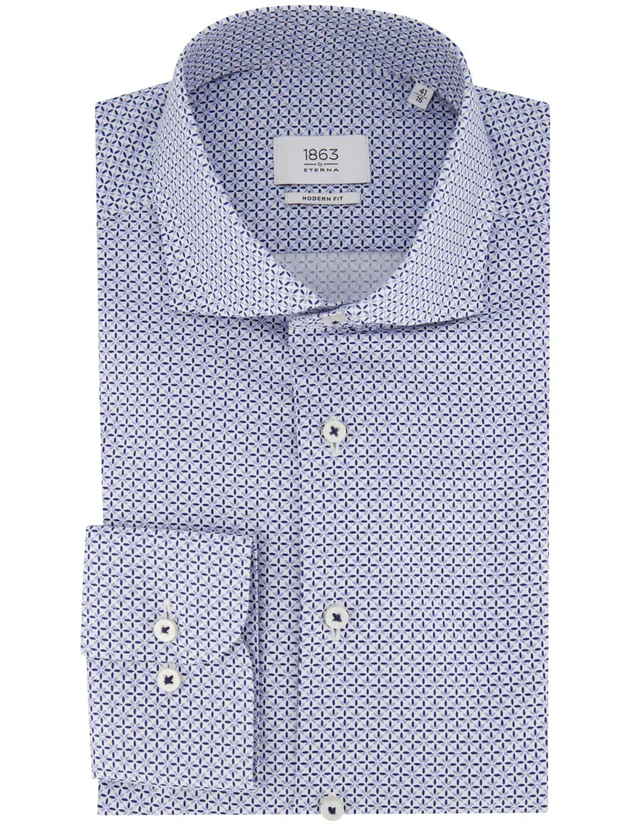 Blauw geprint Eterna Modern Fit overhemd