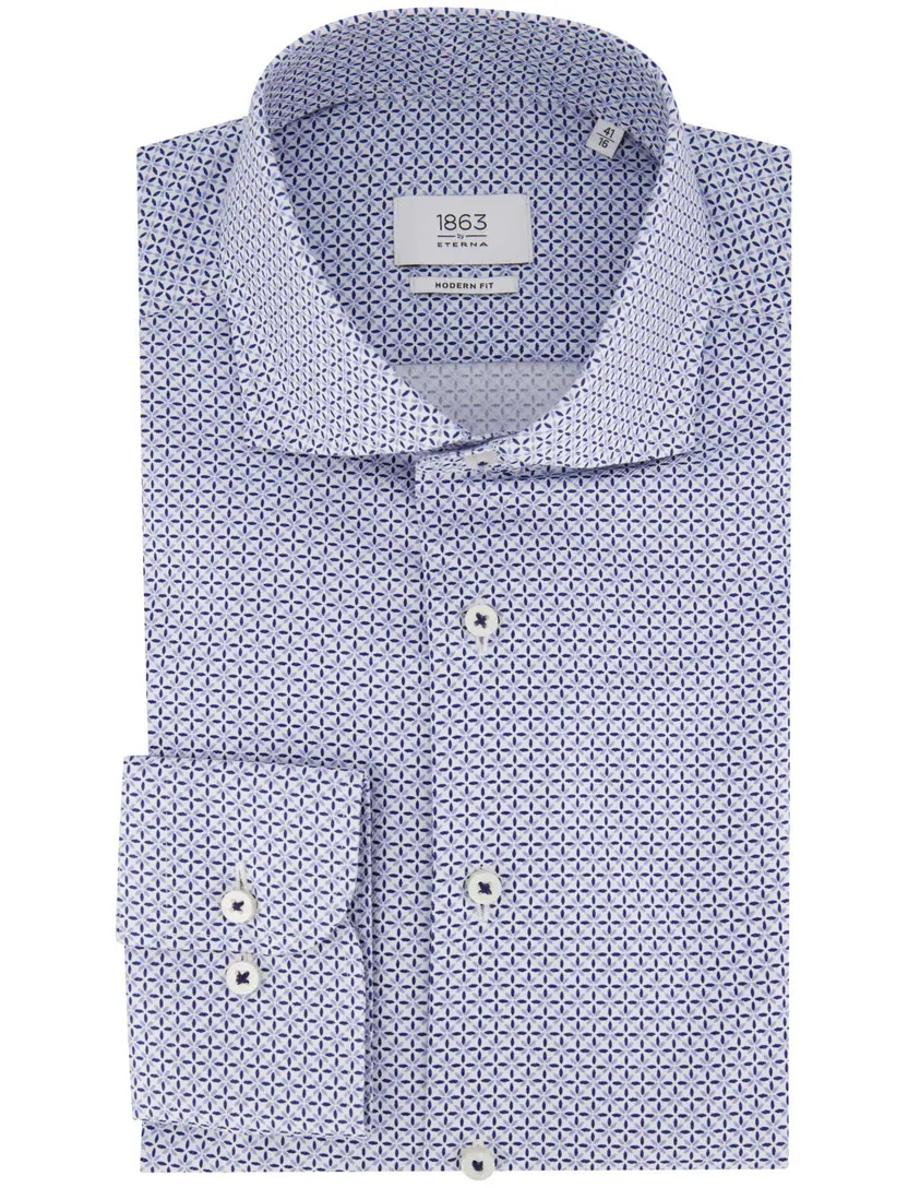 overhemd Eterna Modern Fit blauw geprint