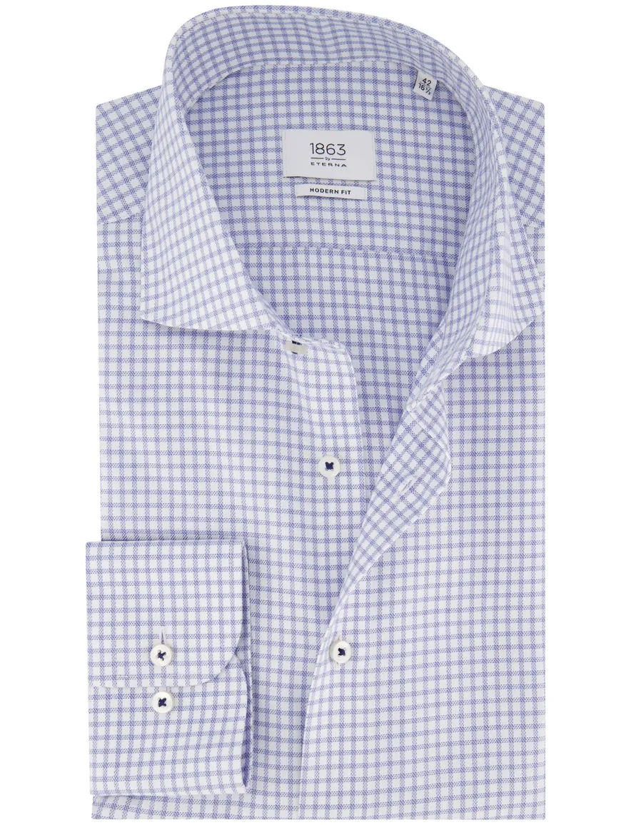 Eterna Modern Fit blauw geruit overhemd