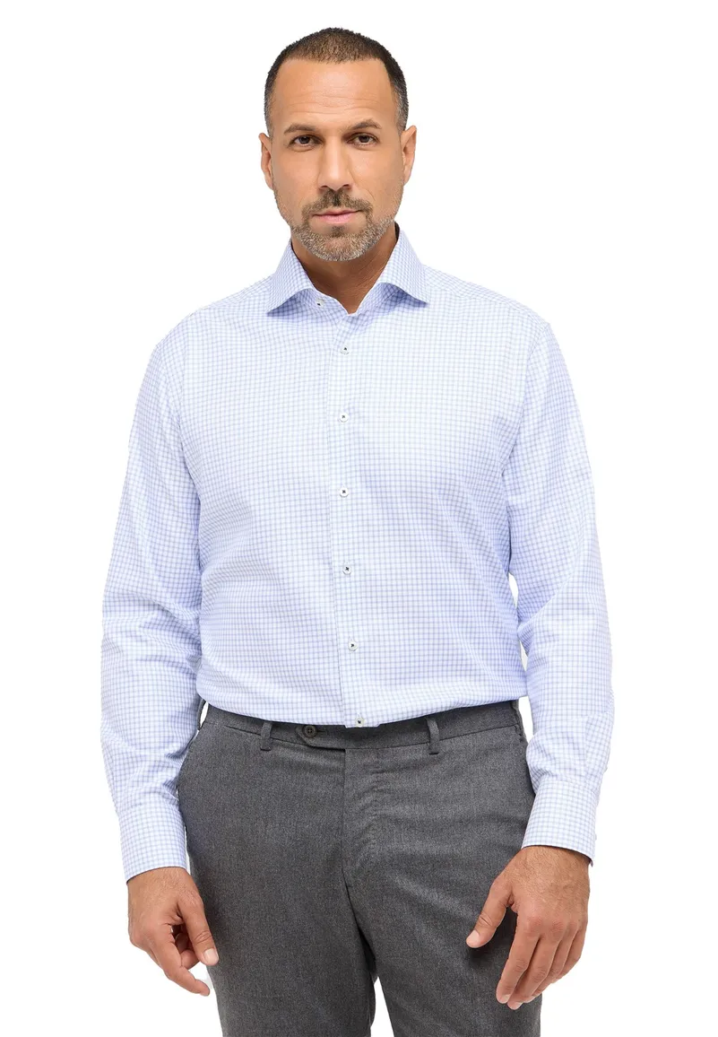 Eterna Modern Fit blauw geruit overhemd