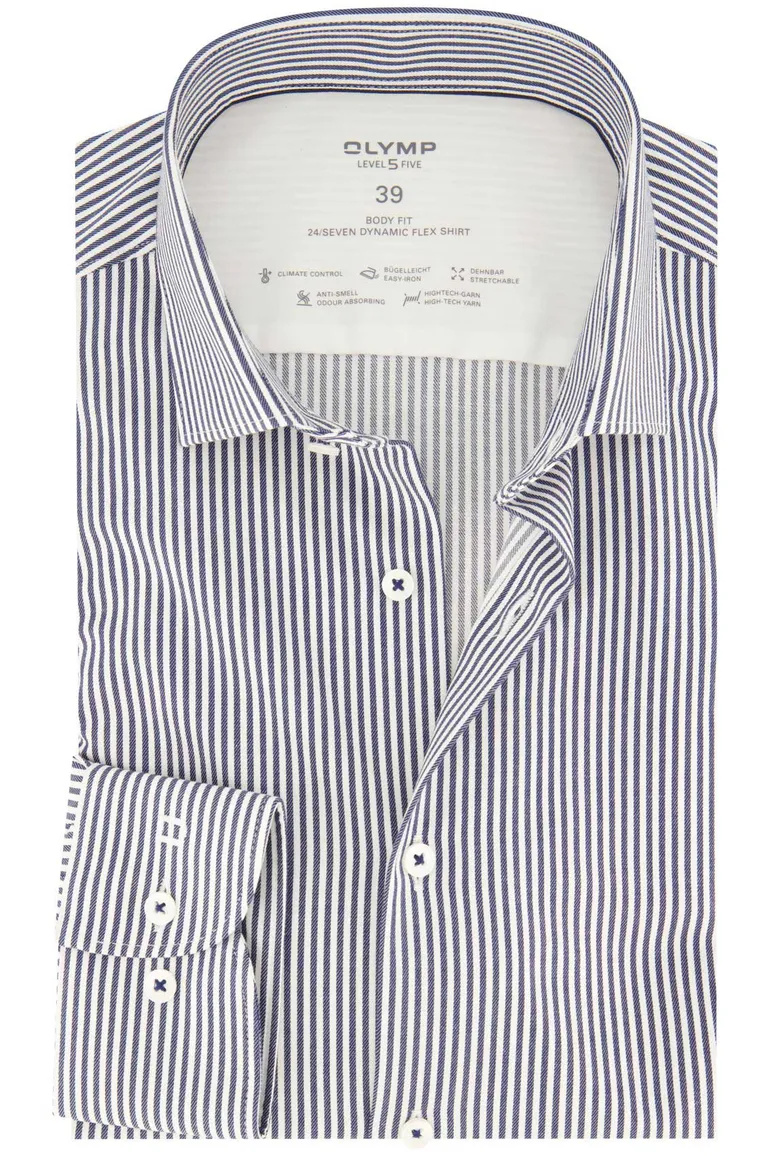 business overhemd Olymp blauw gestreept katoen, polyester, stretch slim fit