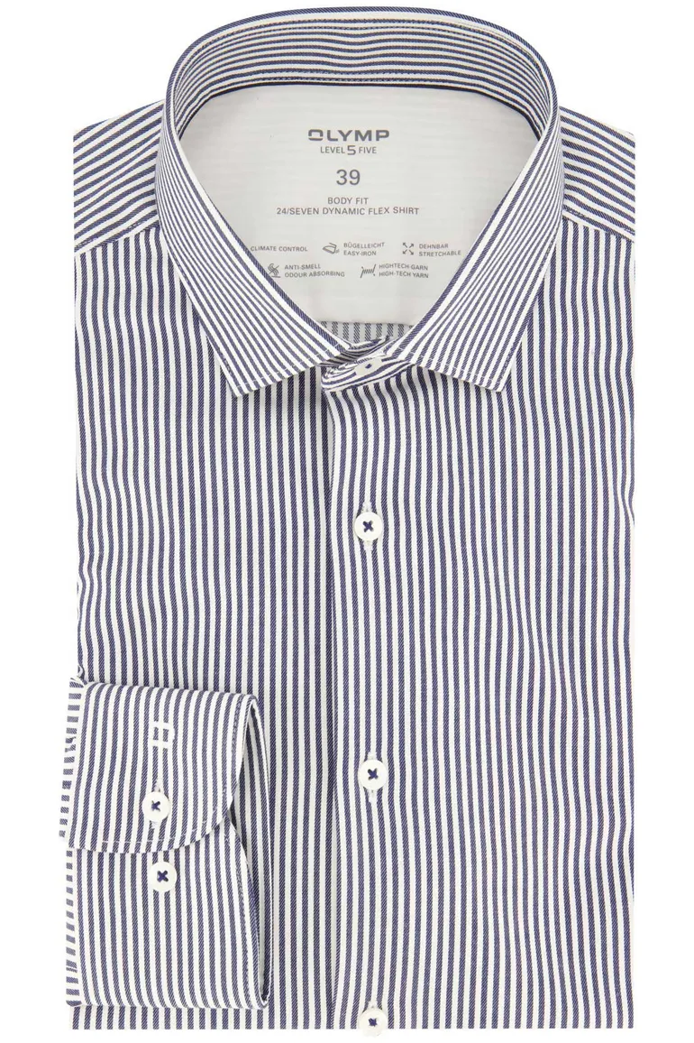 Olymp overhemd slim fit blauw gestreept katoen