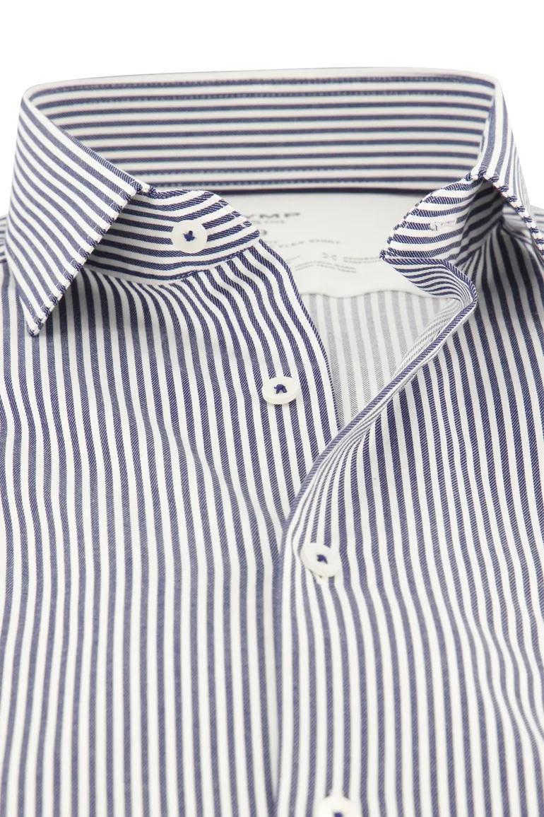 business overhemd Olymp blauw gestreept katoen, polyester, stretch slim fit