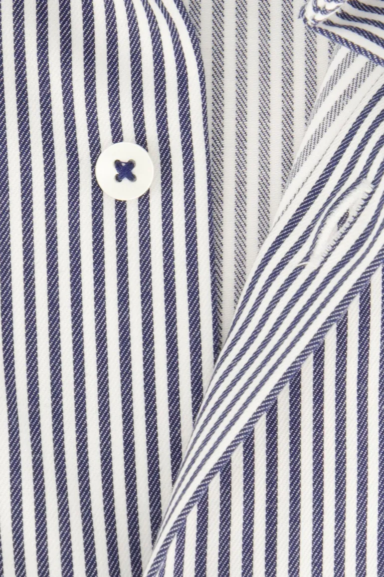 business overhemd Olymp blauw gestreept katoen, polyester, stretch slim fit
