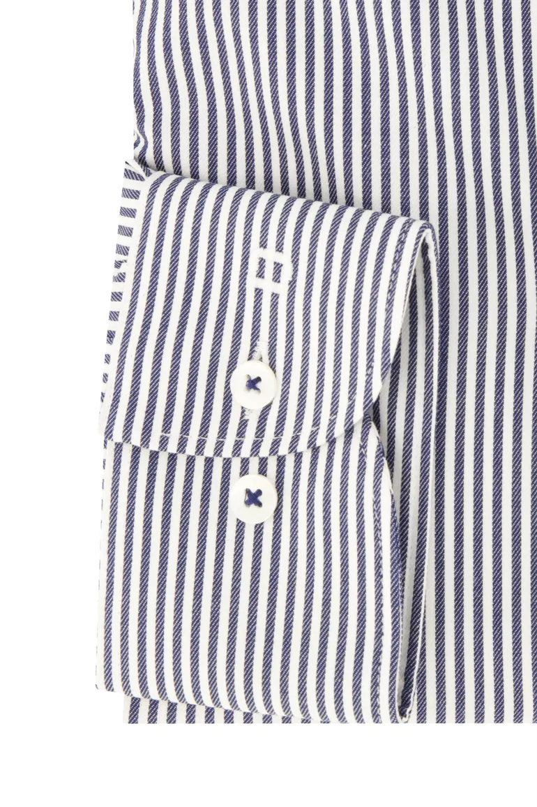 Olymp overhemd slim fit blauw gestreept katoen