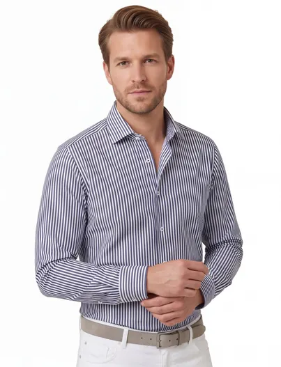 Olymp Katoenen Olymp overhemd blauw gestreept slim fit