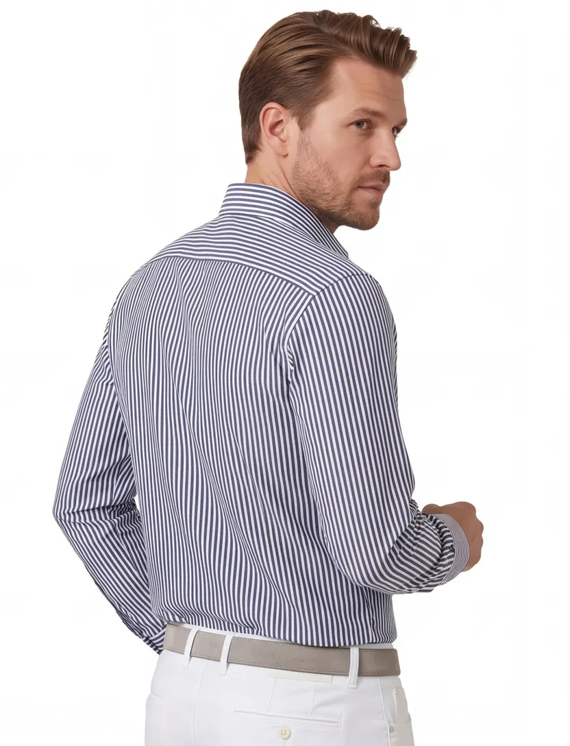 Katoenen Olymp overhemd blauw gestreept slim fit