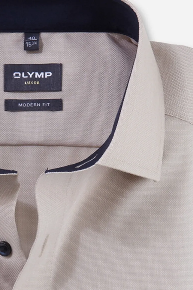 Olymp overhemd beige Modern Fit met borstzak