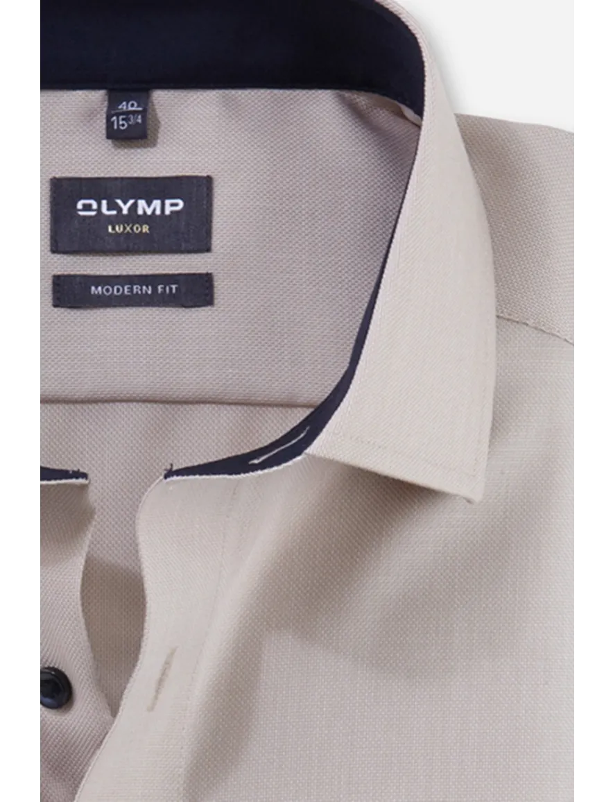 Olymp overhemd beige Modern Fit met borstzak