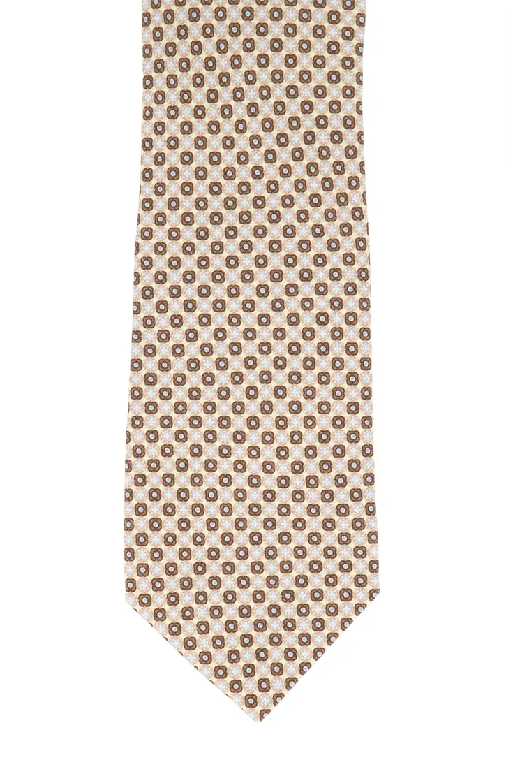Profuomo stropdas beige blauw geprint zijde