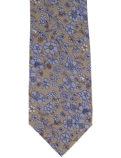Profuomo Blauw Profuomo stropdas geprint bloemen
