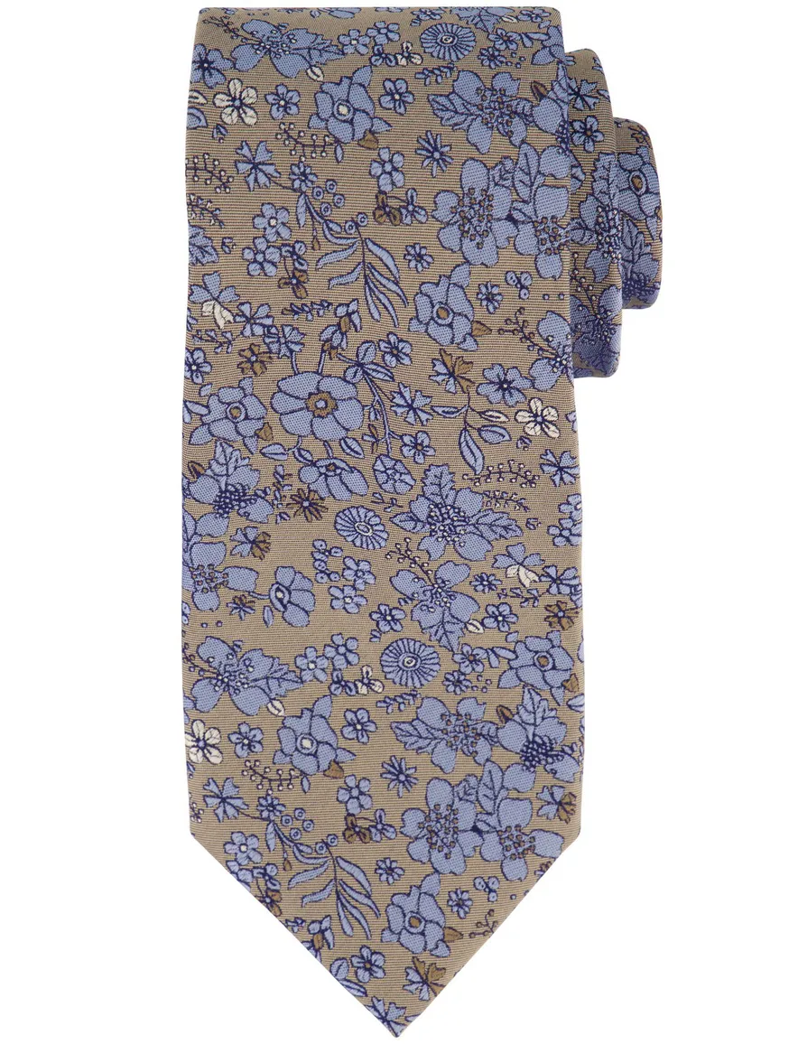 Profuomo stropdas blauw geprint met bloemen