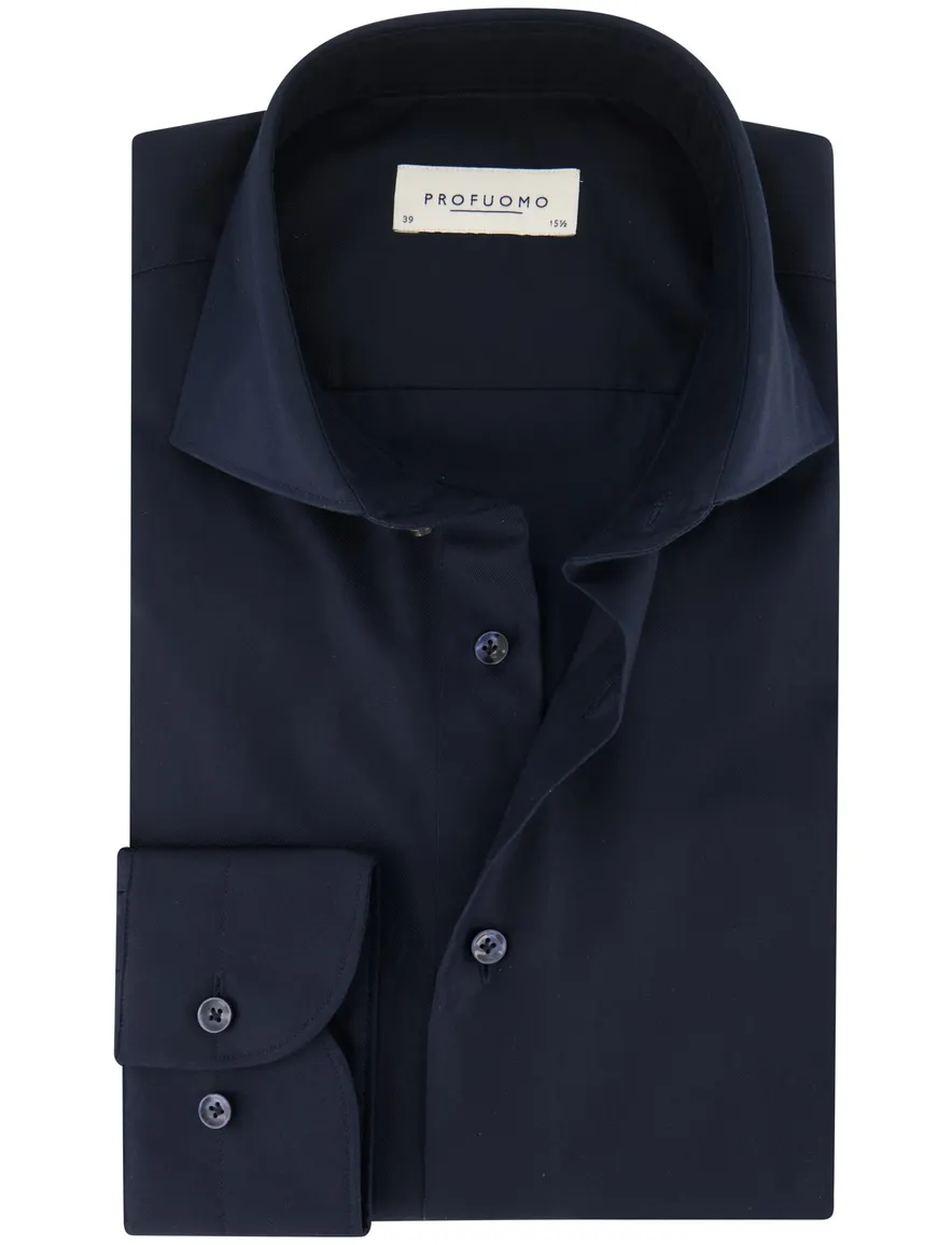 business overhemd Profuomo donkerblauw effen katoen slim fit