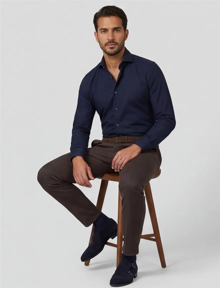 business overhemd Profuomo donkerblauw effen katoen slim fit