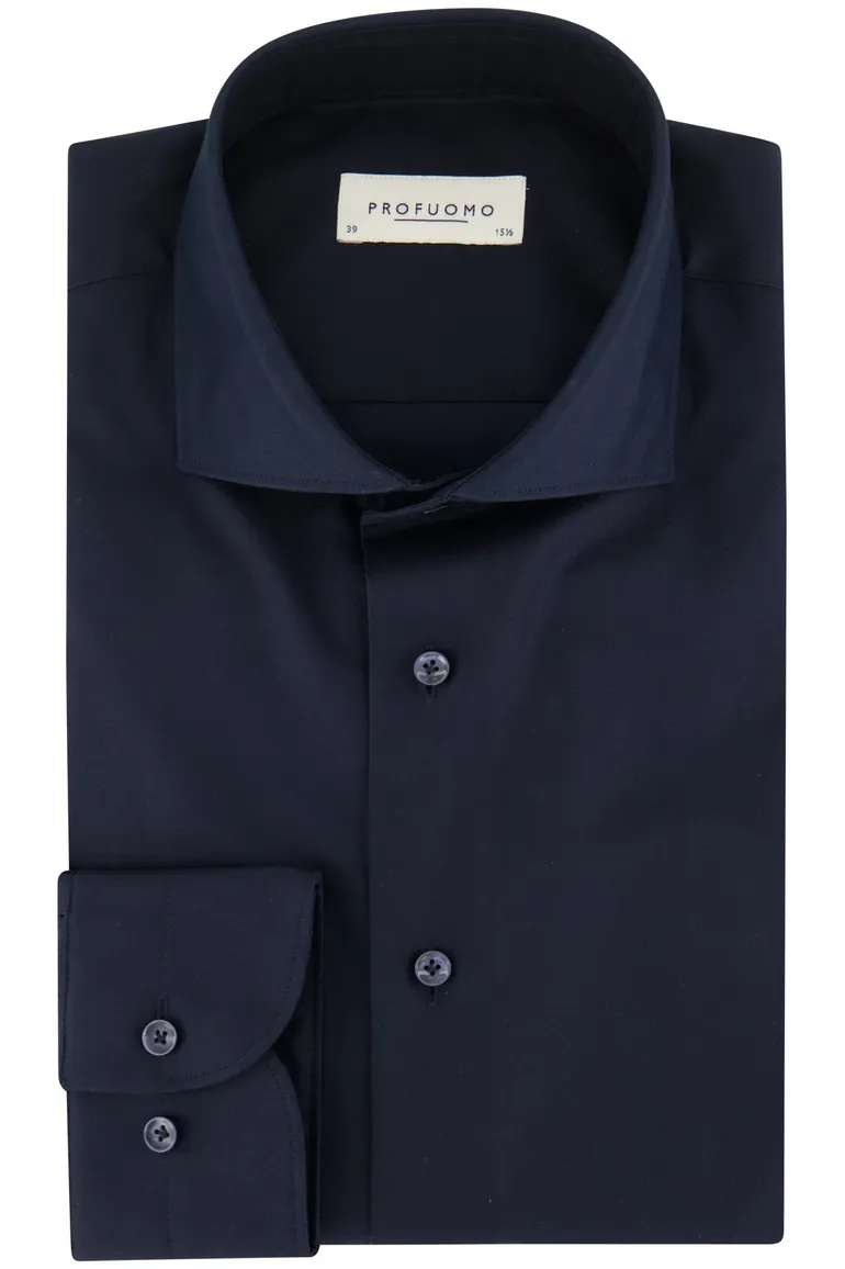 business overhemd Profuomo donkerblauw effen katoen slim fit