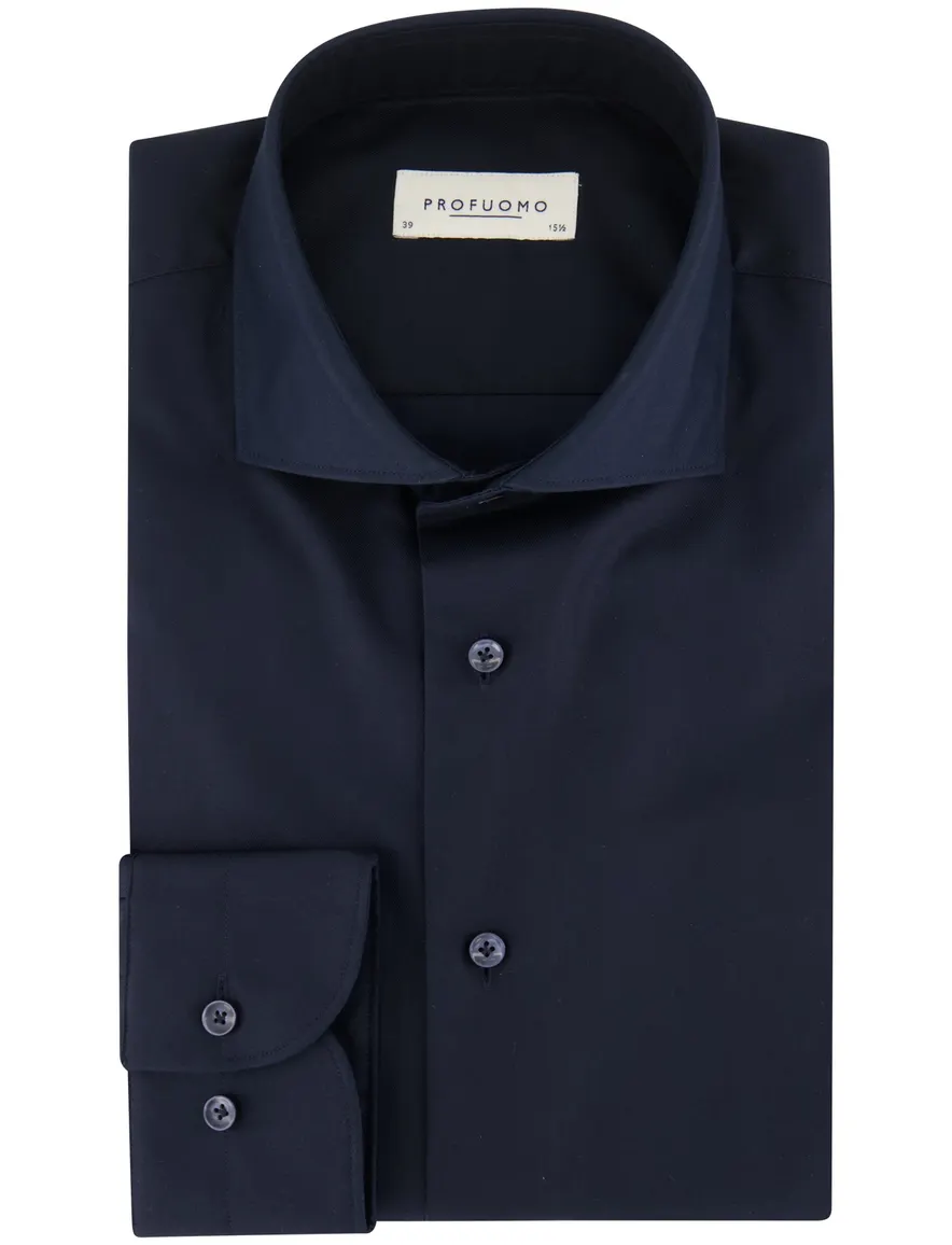 business overhemd Profuomo donkerblauw effen katoen slim fit