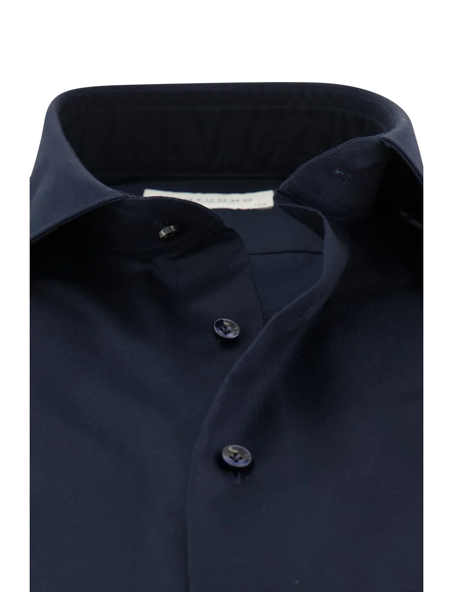 business overhemd Profuomo donkerblauw effen katoen slim fit