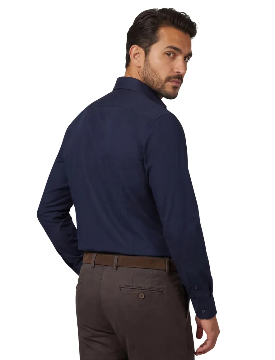 business overhemd Profuomo donkerblauw effen katoen slim fit