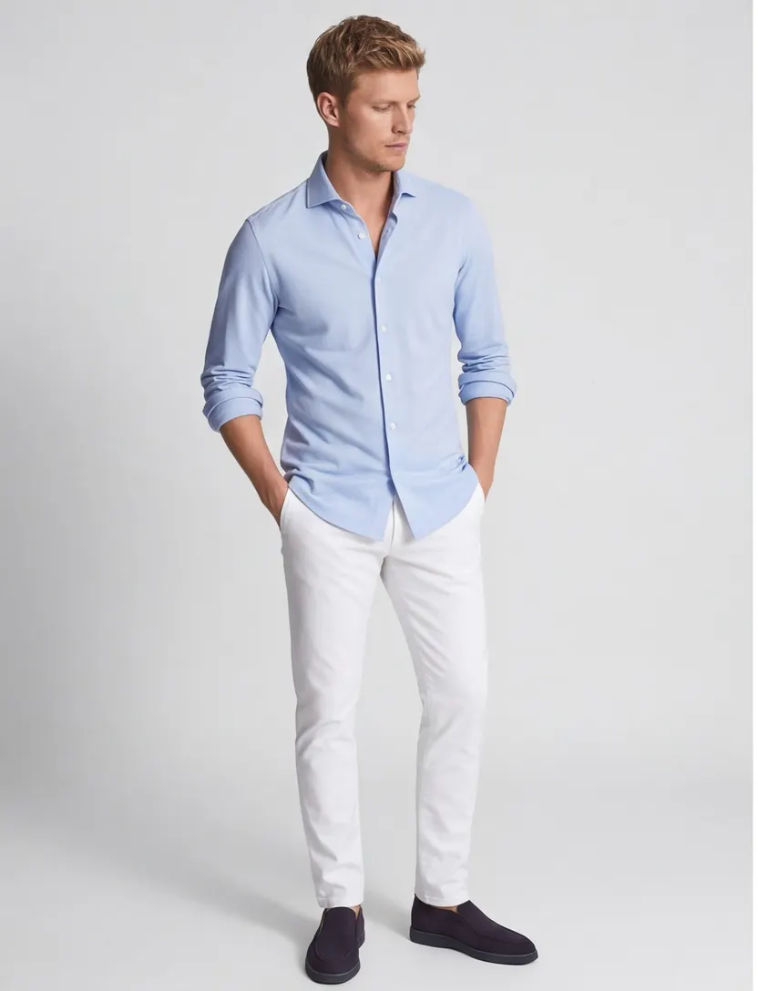 Profuomo overhemd lichtblauw knitted Slim Fit