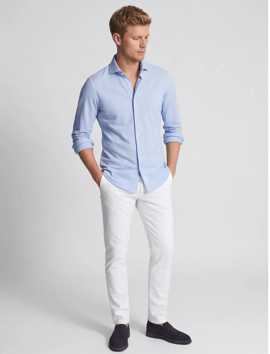 Profuomo Slim Fit overhemd lichtblauw knitted katoen