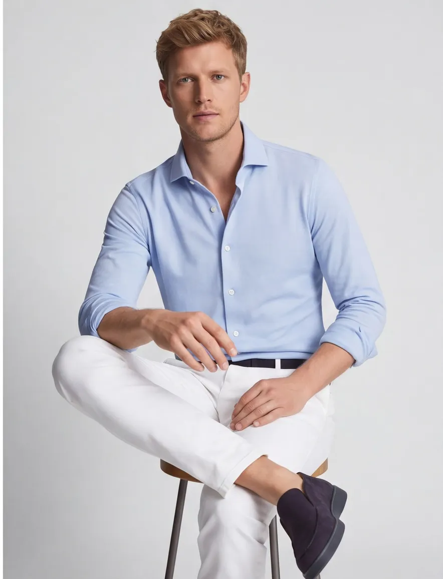 Profuomo Slim Fit overhemd lichtblauw knitted katoen