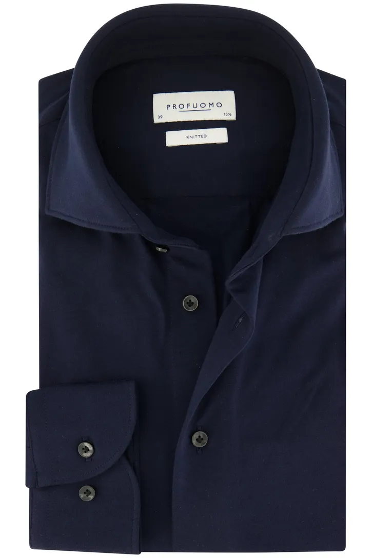 Profuomo overhemd donkerblauw effen knitted slim fit