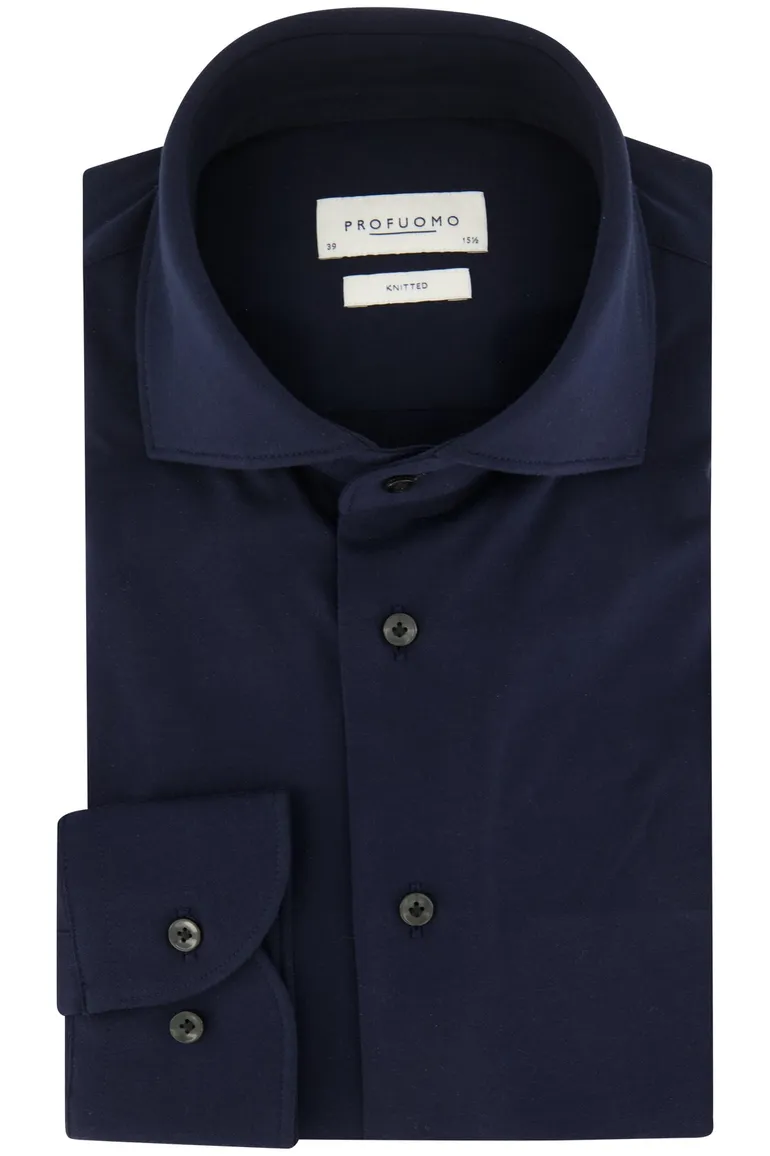 business overhemd Profuomo donkerblauw effen katoen slim fit
