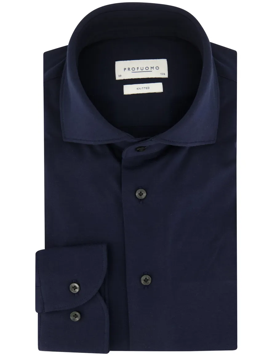 business overhemd Profuomo donkerblauw effen katoen slim fit