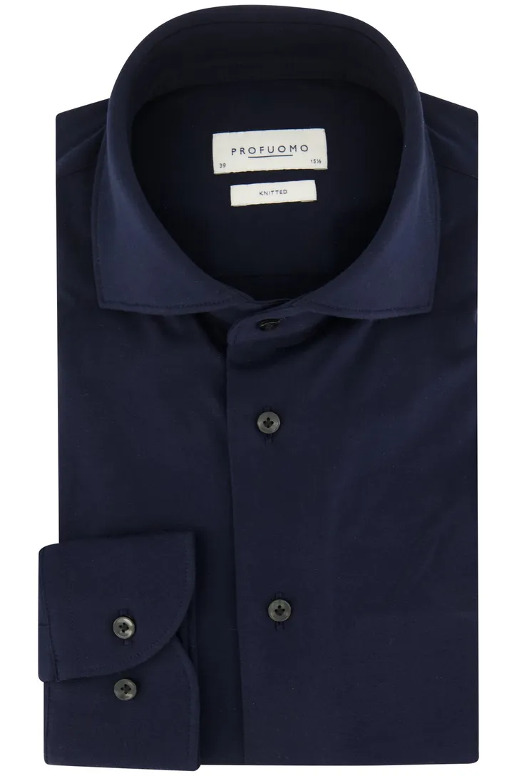 Profuomo overhemd donkerblauw effen knitted slim fit