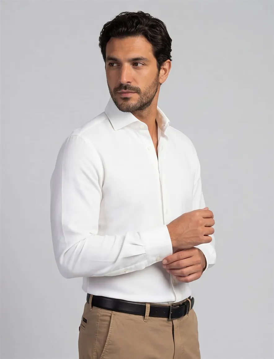 business overhemd Profuomo wit effen katoen slim fit