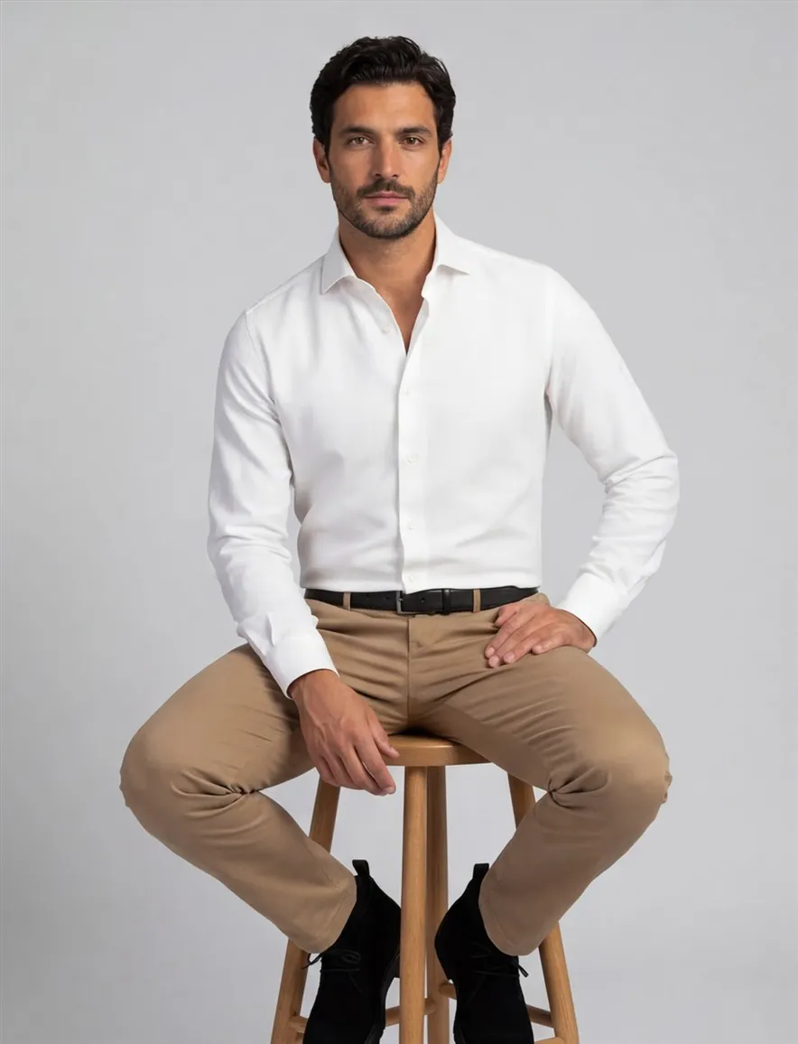 business overhemd Profuomo wit effen katoen slim fit