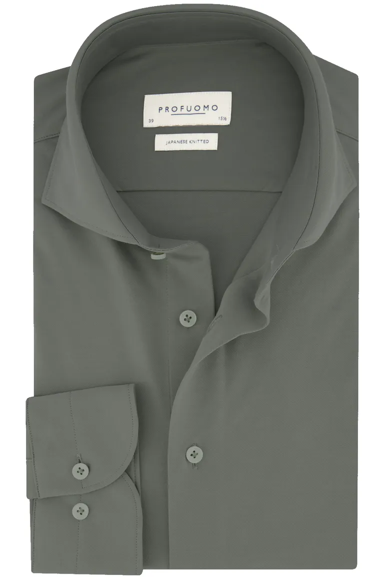 Profuomo overhemd groen effen knitted