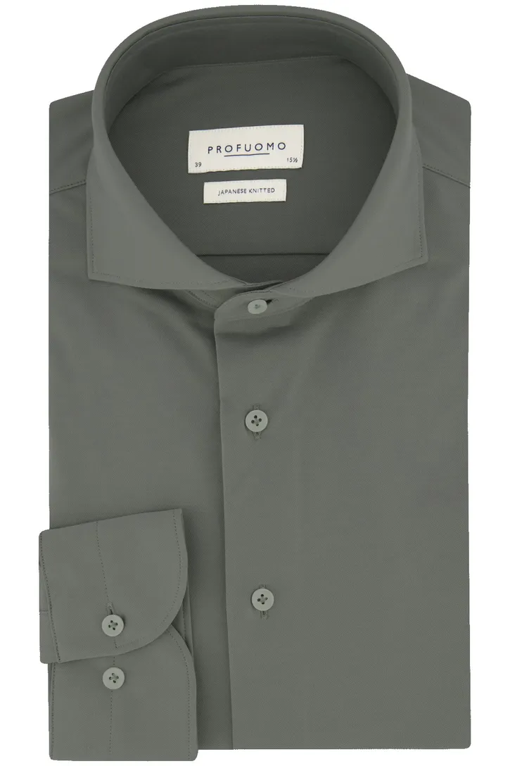 Profuomo overhemd groen knitted effen