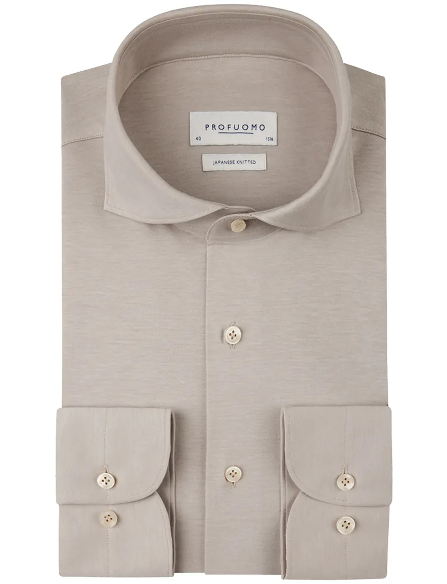 Profuomo overhemd beige Japanese knitted