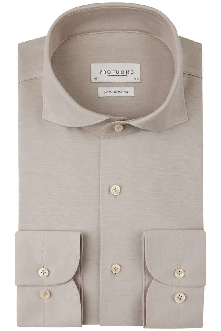 Profuomo Slim Fit overhemd beige Japanese knitted
