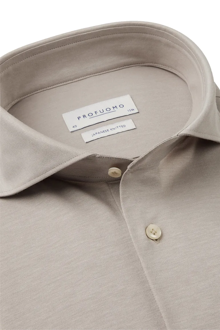 Profuomo overhemd beige Japanese knitted