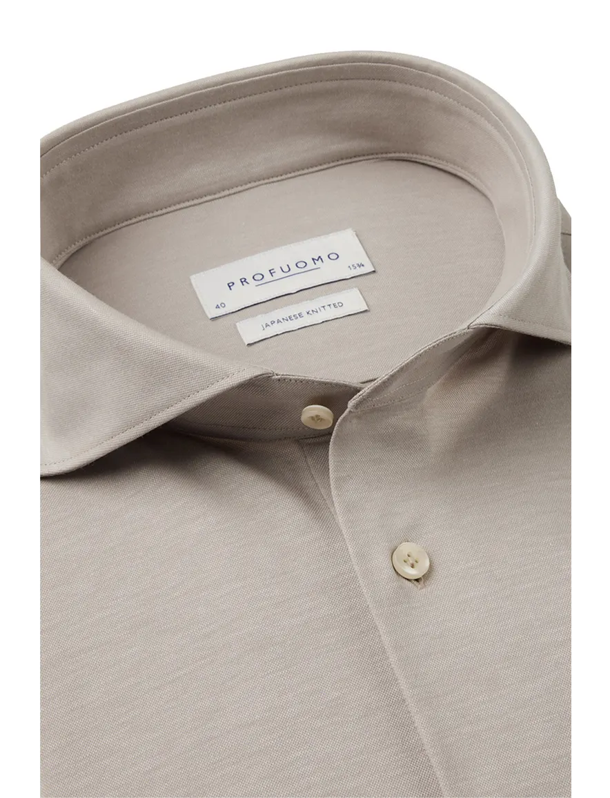 Profuomo overhemd beige Japanese knitted